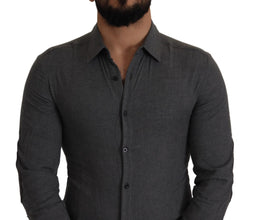 Dark Gray Cotton Casual Mens Shirt Costume National