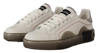 White Leather Shoes Womens Logo Portofino Sneakers Dolce & Gabbana
