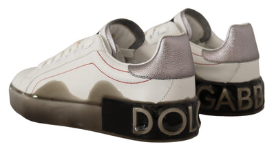 White Leather Shoes Womens Logo Portofino Sneakers Dolce & Gabbana