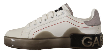 White Leather Shoes Womens Logo Portofino Sneakers Dolce & Gabbana