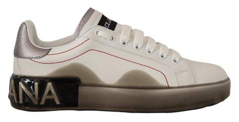 White Leather Shoes Womens Logo Portofino Sneakers Dolce & Gabbana