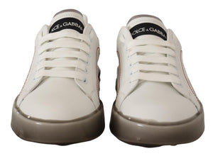White Leather Shoes Womens Logo Portofino Sneakers Dolce & Gabbana