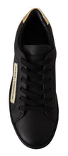 Black Gold Leather Low Top Sneakers Womens Shoes Dolce & Gabbana