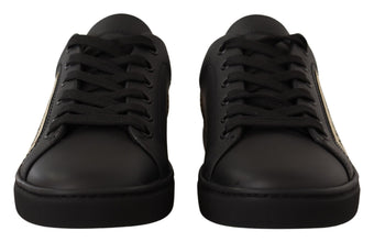 Black Gold Leather Low Top Sneakers Womens Shoes Dolce & Gabbana
