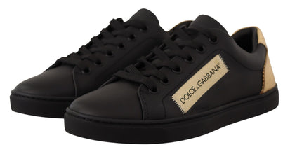 Black Gold Leather Low Top Sneakers Womens Shoes Dolce & Gabbana