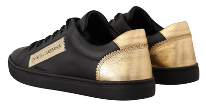 Black Gold Leather Low Top Sneakers Womens Shoes Dolce & Gabbana