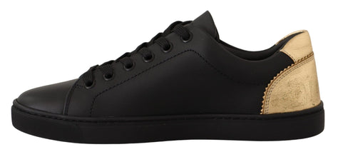 Black Gold Leather Low Top Sneakers Womens Shoes Dolce & Gabbana