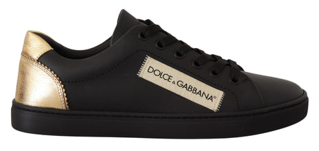 Black Gold Leather Low Top Sneakers Womens Shoes Dolce & Gabbana