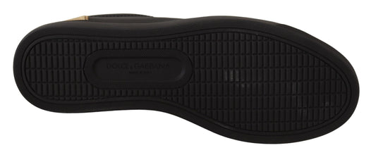 Black Gold Leather Low Top Sneakers Womens Shoes Dolce & Gabbana