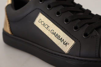 Black Gold Leather Low Top Sneakers Womens Shoes Dolce & Gabbana
