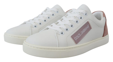 White Pink Leather Low Top Sneakers Shoes Dolce & Gabbana