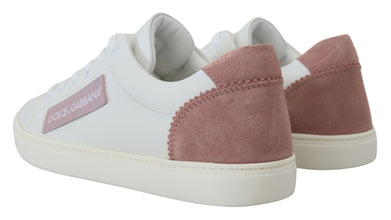 White Pink Leather Low Top Sneakers Shoes Dolce & Gabbana