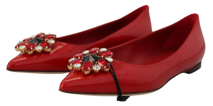 Red Leather Crystals Loafers Flats Shoes Dolce & Gabbana