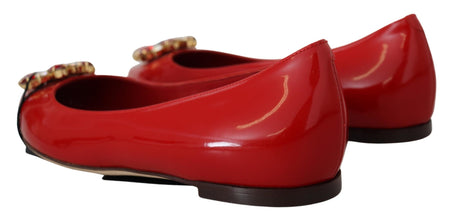 Red Leather Crystals Loafers Flats Shoes Dolce & Gabbana