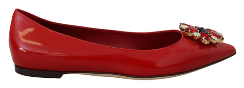 Red Leather Crystals Loafers Flats Shoes Dolce & Gabbana
