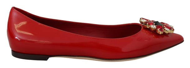 Red Leather Crystals Loafers Flats Shoes Dolce & Gabbana