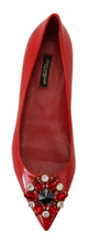 Red Leather Crystals Loafers Flats Shoes Dolce & Gabbana