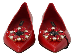 Red Leather Crystals Loafers Flats Shoes Dolce & Gabbana