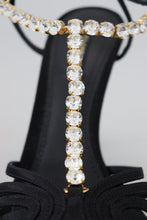 Black Satin Clear Crystal T-strap Sandal Shoes Dolce & Gabbana