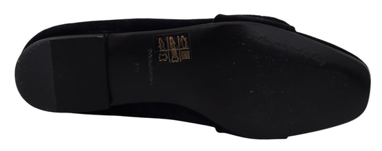 Black Velvet Crystals Loafers Flats Shoes Dolce & Gabbana