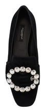 Black Velvet Crystals Loafers Flats Shoes Dolce & Gabbana