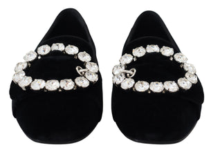 Black Velvet Crystals Loafers Flats Shoes Dolce & Gabbana