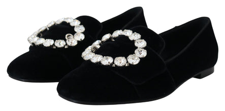 Black Velvet Crystals Loafers Flats Shoes Dolce & Gabbana