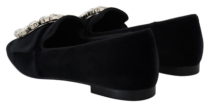 Black Velvet Crystals Loafers Flats Shoes Dolce & Gabbana