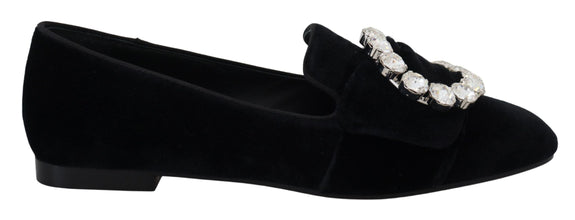 Black Velvet Crystals Loafers Flats Shoes Dolce & Gabbana