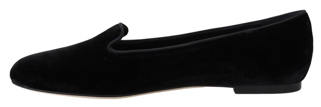 Black Velvet Slip Ons Loafers Flats Shoes Dolce & Gabbana