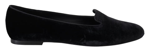 Black Velvet Slip Ons Loafers Flats Shoes Dolce & Gabbana
