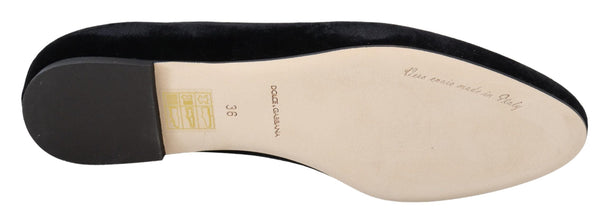 Black Velvet Slip Ons Loafers Flats Shoes Dolce & Gabbana