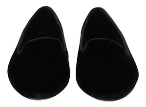 Black Velvet Slip Ons Loafers Flats Shoes Dolce & Gabbana