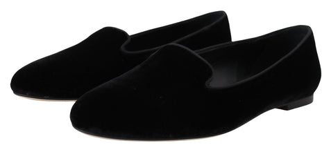 Black Velvet Slip Ons Loafers Flats Shoes Dolce & Gabbana