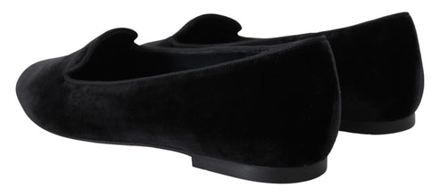 Black Velvet Slip Ons Loafers Flats Shoes Dolce & Gabbana