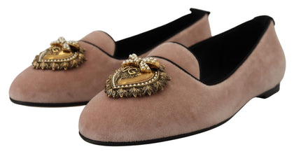 Pink Velvet Slip Ons Loafers Flats Shoes Dolce & Gabbana