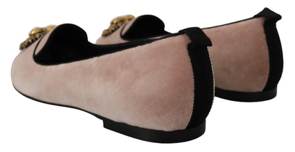 Pink Velvet Slip Ons Loafers Flats Shoes Dolce & Gabbana