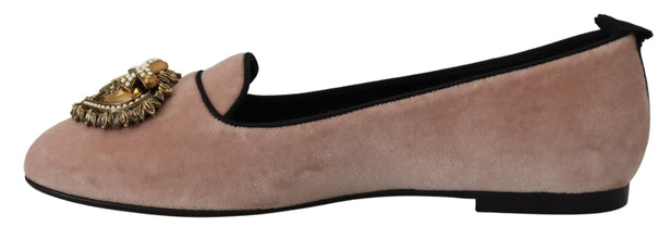 Pink Velvet Slip Ons Loafers Flats Shoes Dolce & Gabbana