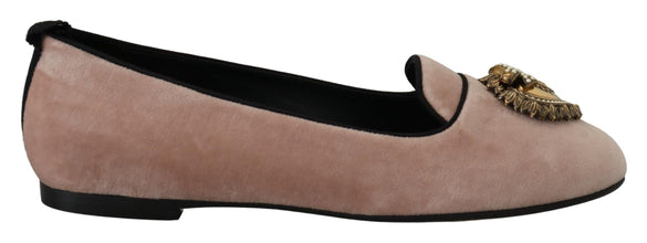 Pink Velvet Slip Ons Loafers Flats Shoes Dolce & Gabbana