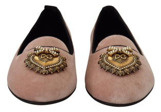 Pink Velvet Slip Ons Loafers Flats Shoes Dolce & Gabbana