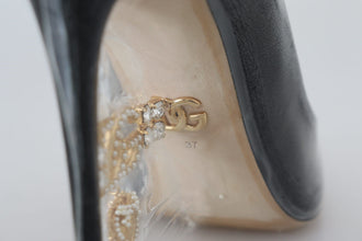 Black Leather Heels Pumps Plastic Wrapped Shoes Dolce & Gabbana