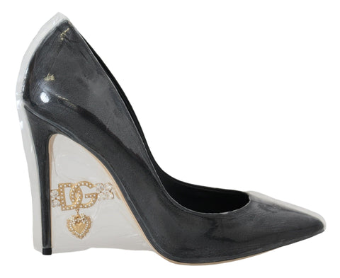 Black Leather Heels Pumps Plastic Wrapped Shoes Dolce & Gabbana