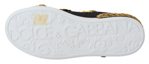 Black Gold Baroque Portofino Leather Sneakers Shoes Dolce & Gabbana
