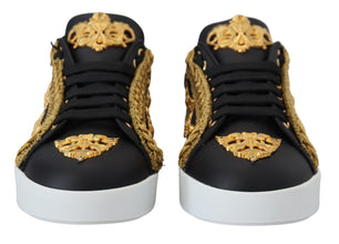 Black Gold Baroque Portofino Leather Sneakers Shoes Dolce & Gabbana