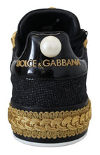 Black Gold Baroque Portofino Leather Sneakers Shoes Dolce & Gabbana