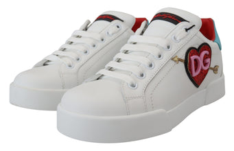 White Leather Sneaker Portofino Logo Heart Shoes Dolce & Gabbana