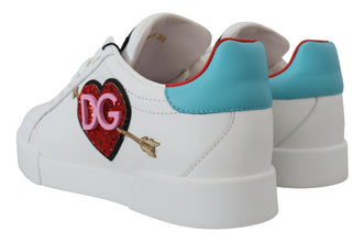 White Leather Sneaker Portofino Logo Heart Shoes Dolce & Gabbana
