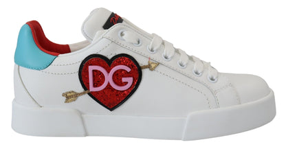 White Leather Sneaker Portofino Logo Heart Shoes Dolce & Gabbana