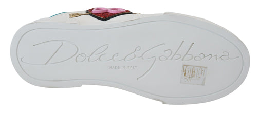 White Leather Sneaker Portofino Logo Heart Shoes Dolce & Gabbana
