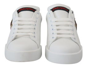 White Leather Sneaker Portofino Logo Heart Shoes Dolce & Gabbana